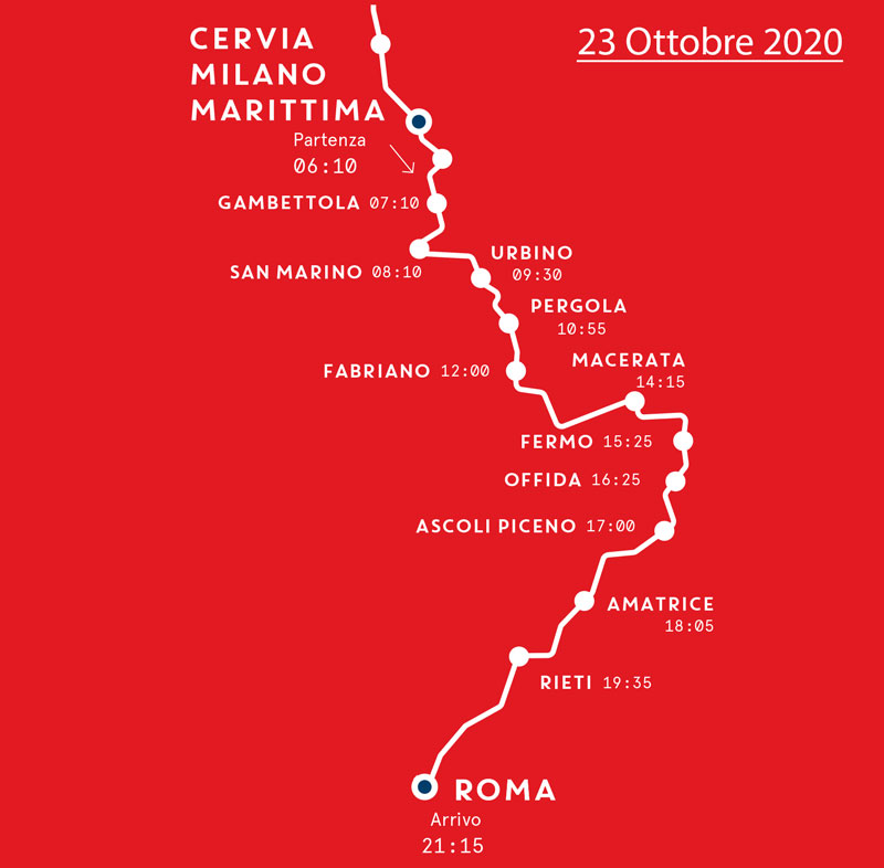 Mille Miglia - Mappa Seconda Tappa - 23 Ottobre 2020